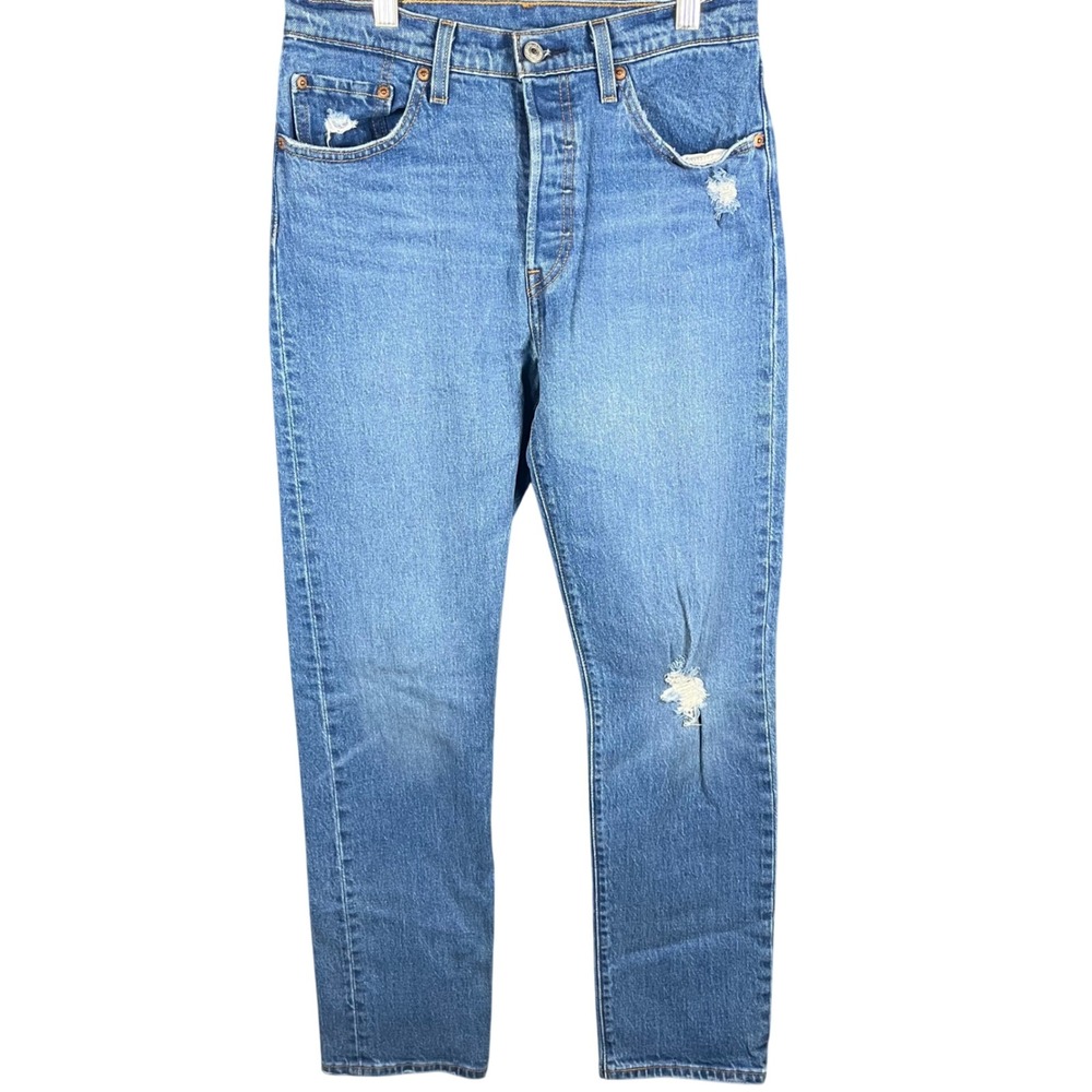 Levi's 501 Original Jeans Womens 27 Medium Wash Distressed Button Fly Straight